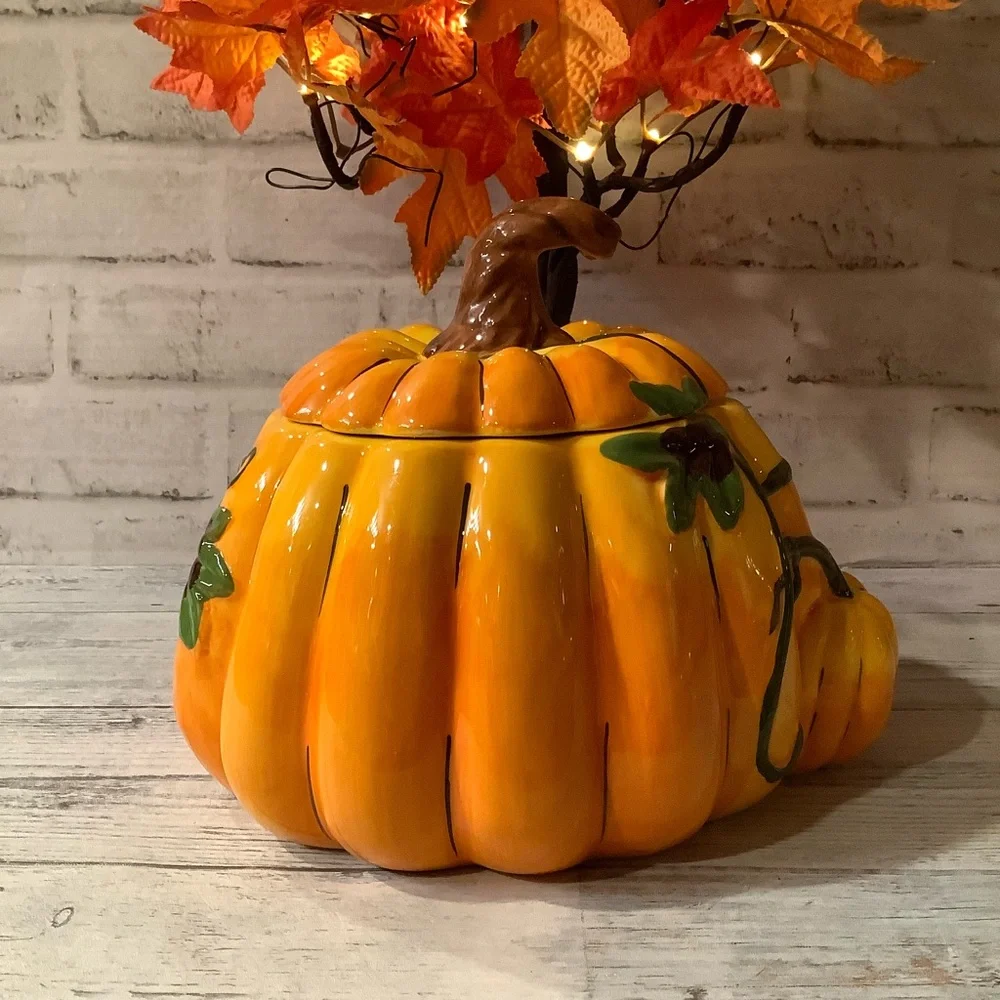 Blue Sky Clayworks Fall Harvest Pumpkin Cookie Jar